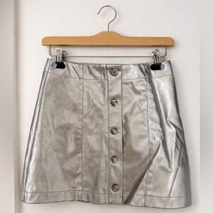 Girls Old Navy Metallic Silver Vegan Leather Button-Front Mini Skirt L 10-12